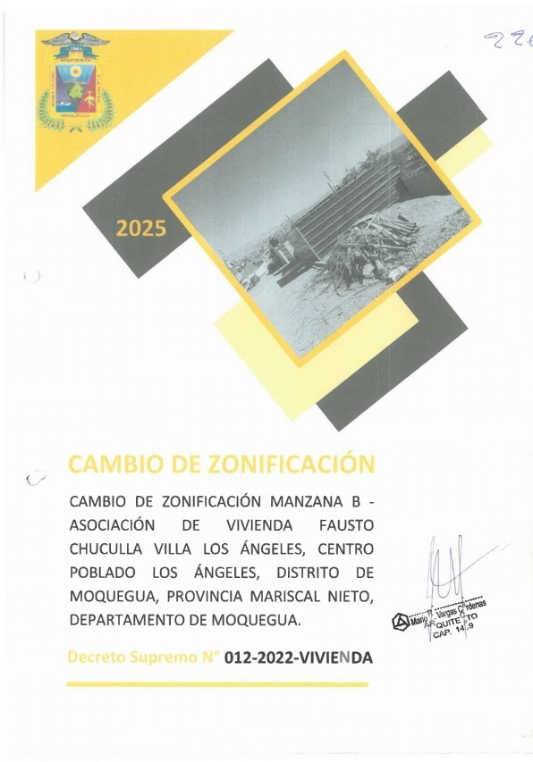 Cambio de Zonificación Manzana B – Asociación de Vivienda Fausto Chuculla Villa Los Ángeles, Distrito de Moquegua, Provincial Mariscal Nieto, Departamento de Moquegua
