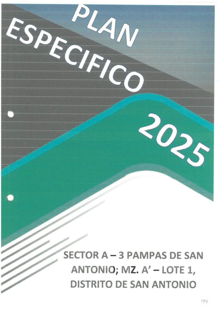 PLAN ESPECIFICO SECTOR A – 3 PAMPAS DE SAN ANTONIO MZ. A’ – LOTE 1 DISTRITO DE SAN ANTONIO