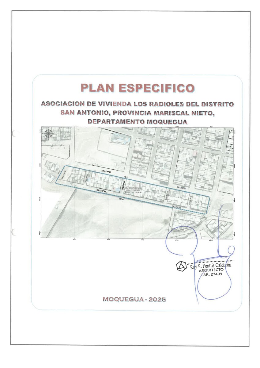 PLAN ESPECIFICO ASOCIACION DE VIVIENDA LOS RADIOLES DEL DISTRITO SAN ANTONIO, PROVINCIA MARISCAL NIETO, DEPARTAMENTO MOQUEGUA