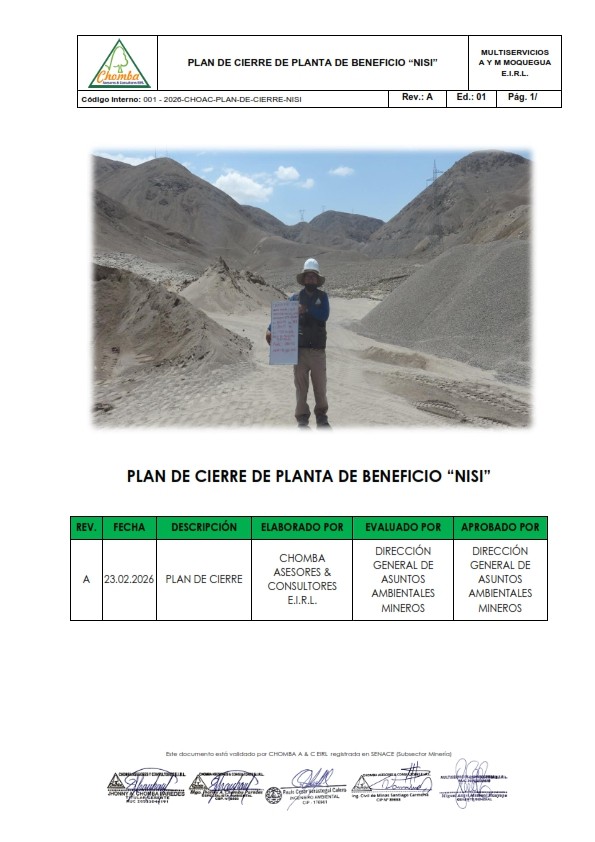 PLAN DE CIERRE DE PLANTA DE BENEFICIO “NISI”